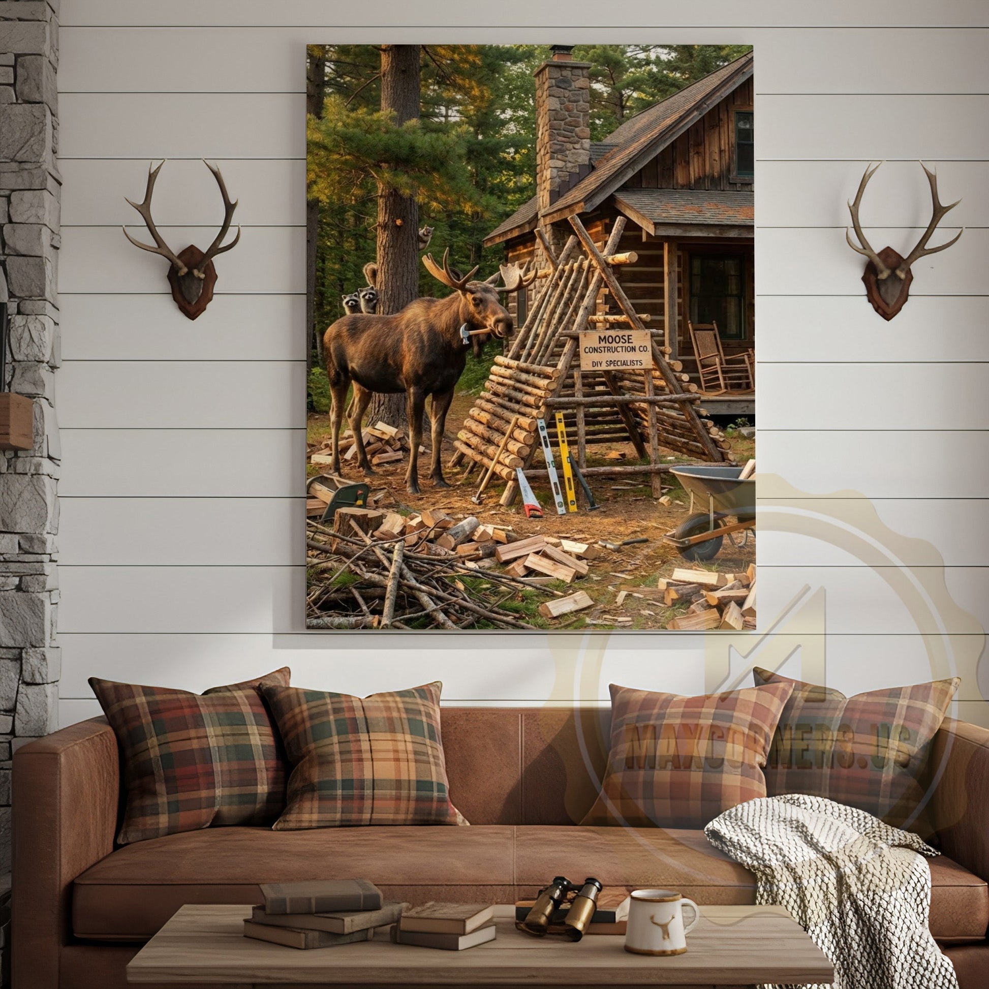 Moose Canvas Construction Site Funny Builder Canvas Wall Art