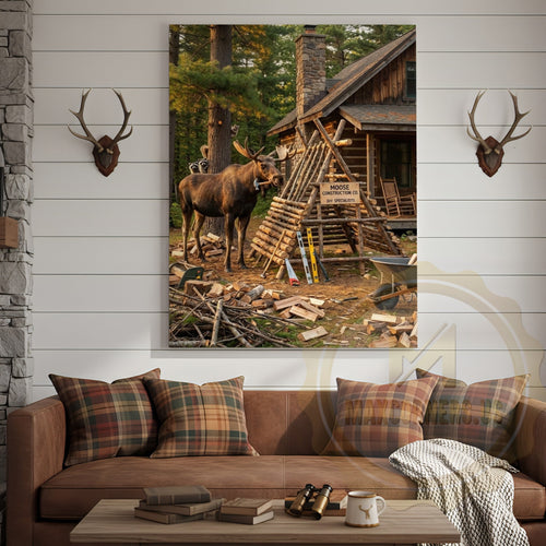 Moose Canvas Construction Site Funny Builder Canvas Wall Art