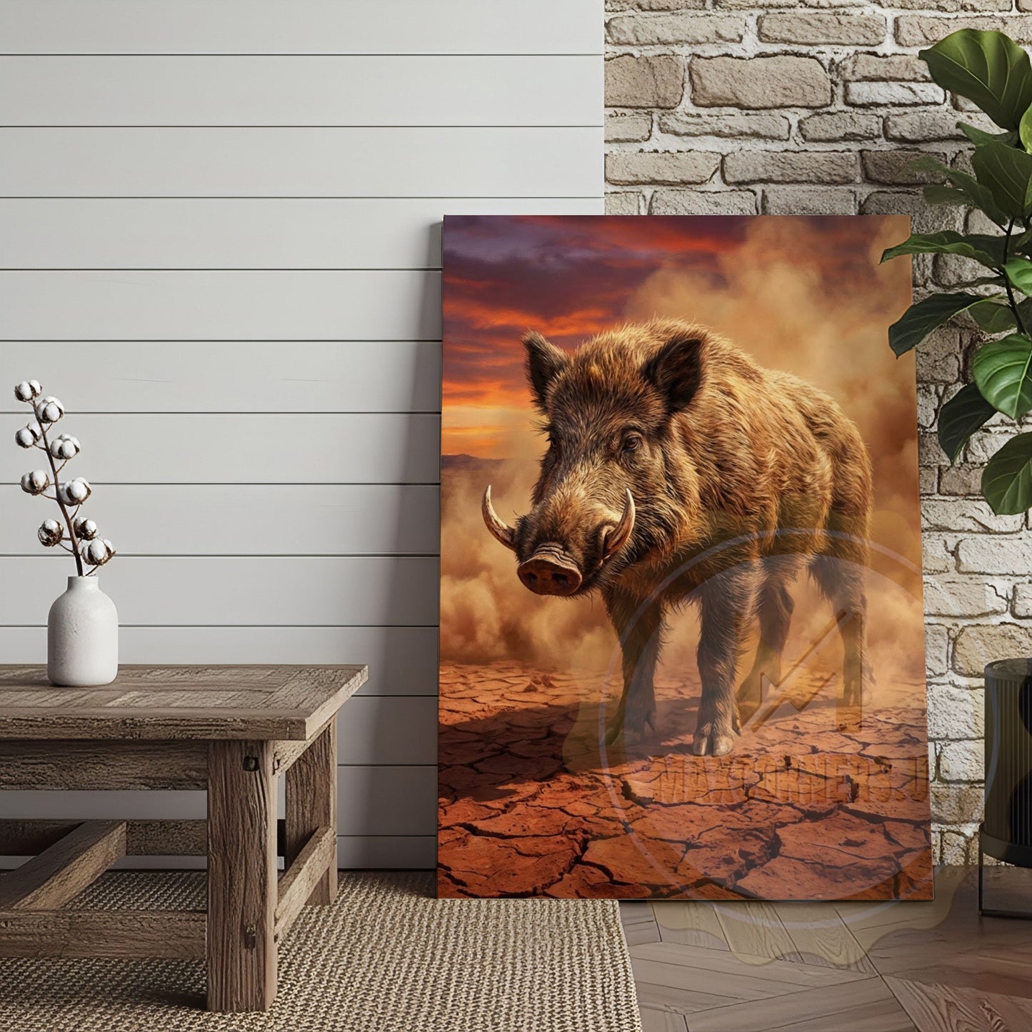 Wild Boar Canvas Desert Sunset Dramatic Scene Canvas Wall Art