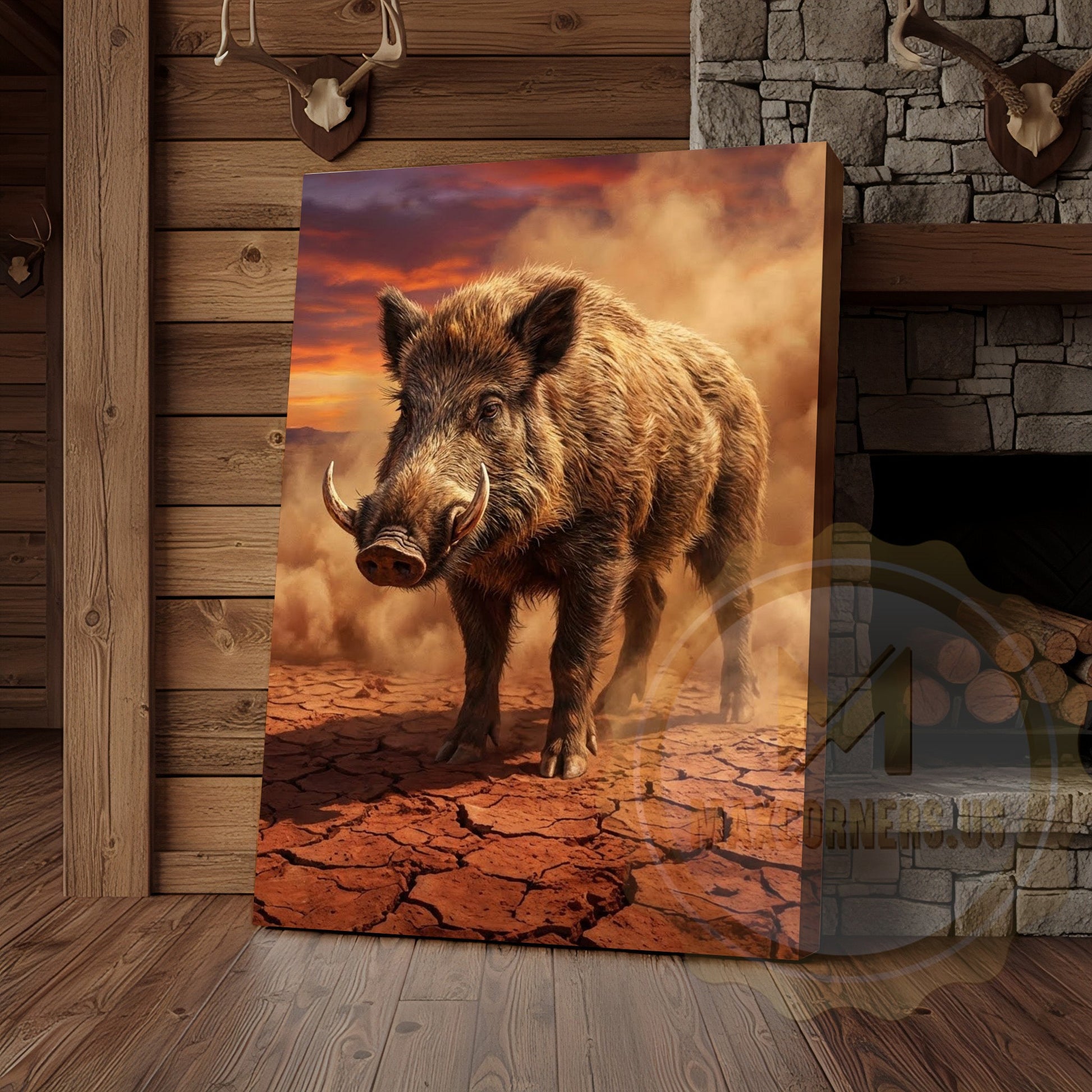 Wild Boar Canvas Desert Sunset Dramatic Scene Canvas Wall Art