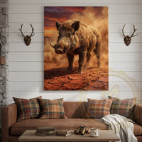 Wild Boar Canvas Desert Sunset Dramatic Scene Canvas Wall Art