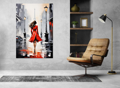 Paris Canvas Print – Abstract Lady in Red with Eiffel Tower | Ready to Hang
