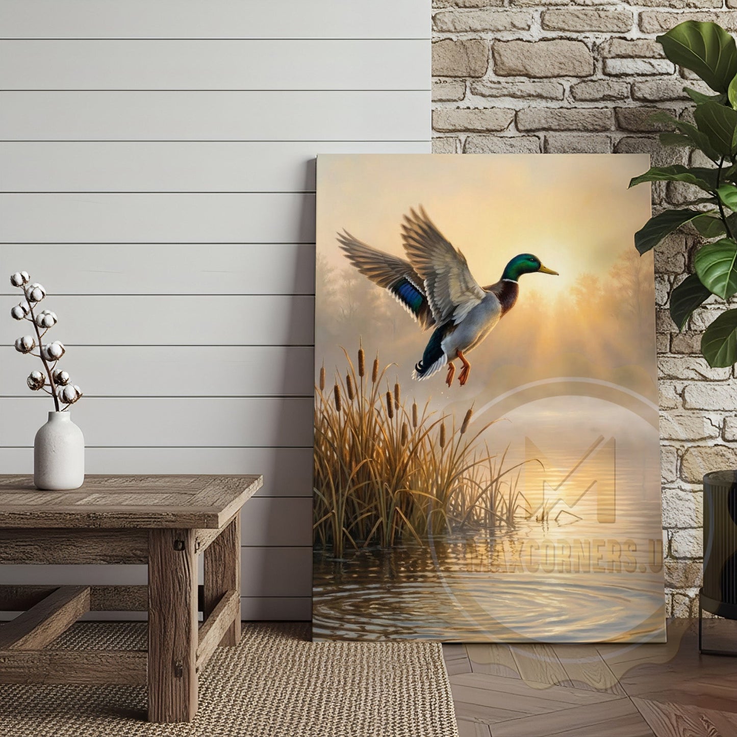 Duck Canvas Flying Sunrise Golden Wetland Canvas Wall Art