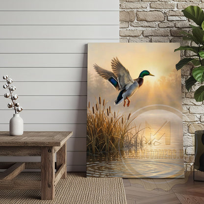 Duck Canvas Flying Sunrise Golden Wetland Canvas Wall Art