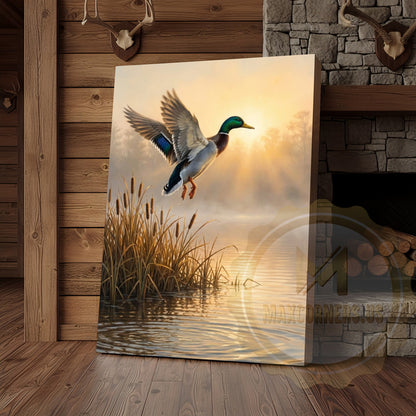Duck Canvas Flying Sunrise Golden Wetland Canvas Wall Art