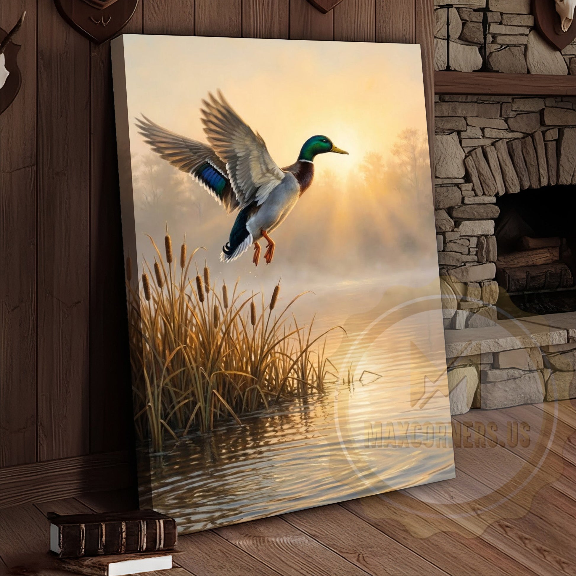 Duck Canvas Flying Sunrise Golden Wetland Canvas Wall Art
