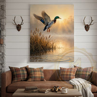 Duck Canvas Flying Sunrise Golden Wetland Canvas Wall Art