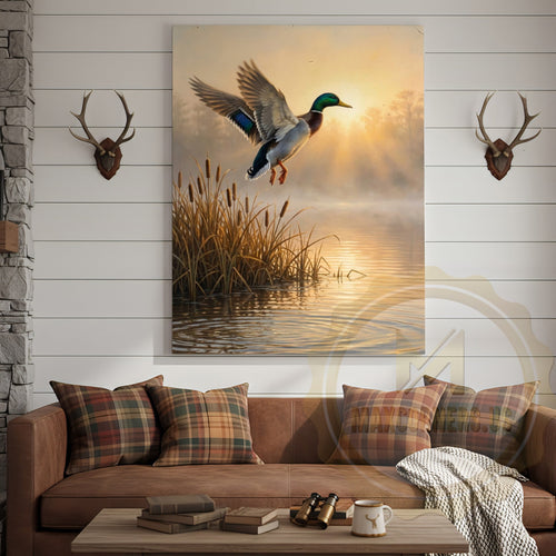 Duck Canvas Flying Sunrise Golden Wetland Canvas Wall Art