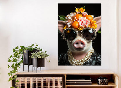 Cool Lady Pig Canvas - Framed Canvas Print | Elegant Pig Wall Art, Ready to Hang
