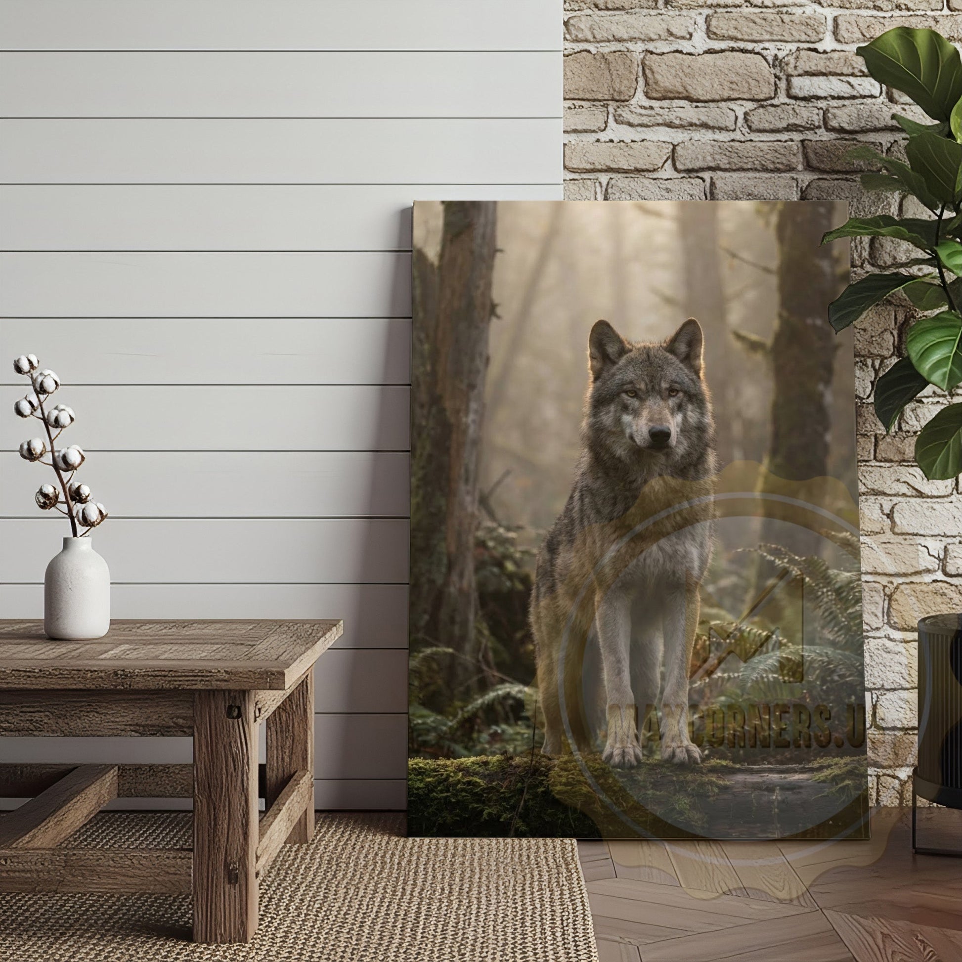 Wolf Canvas Misty Forest Watchful Guardian Canvas Wall Art