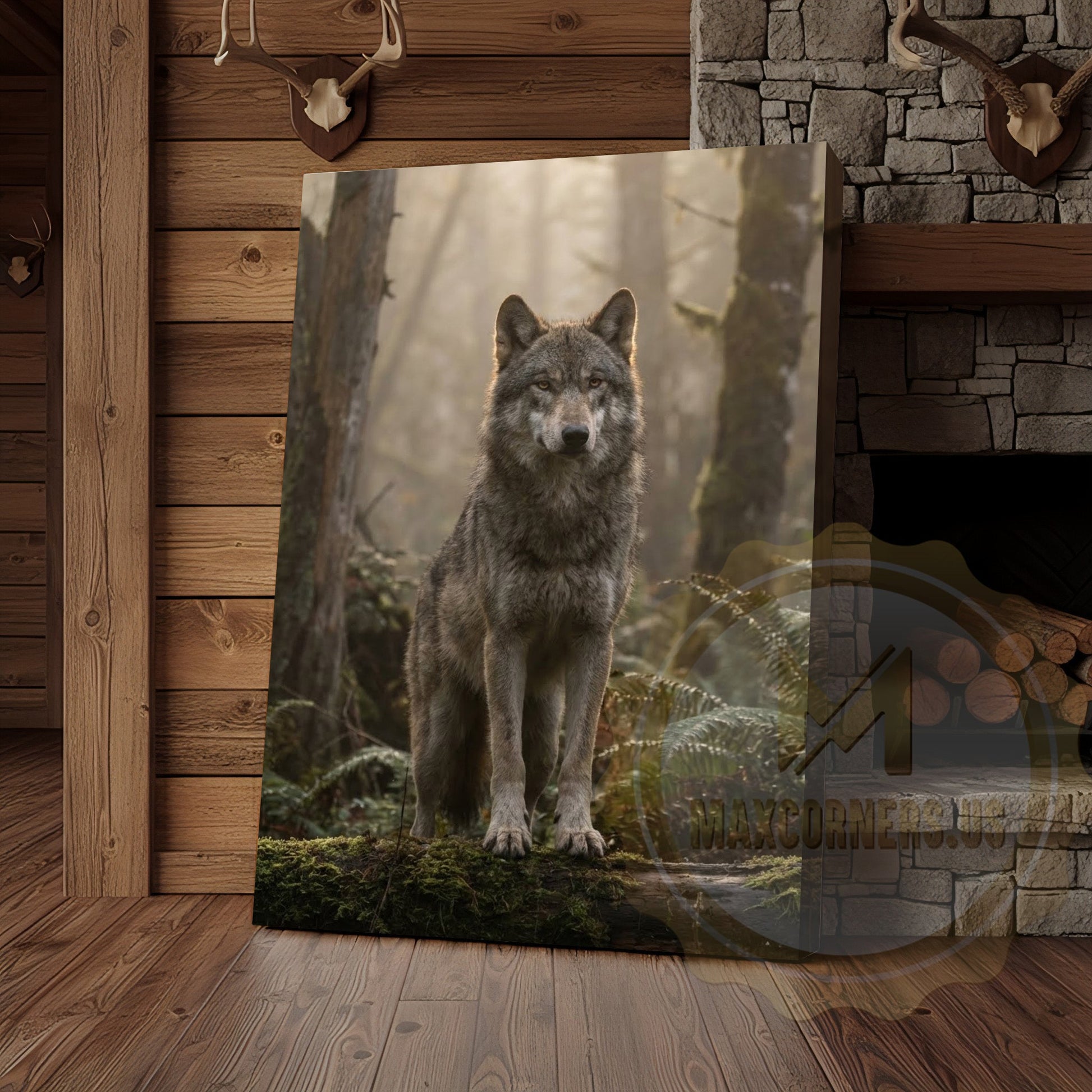 Wolf Canvas Misty Forest Watchful Guardian Canvas Wall Art