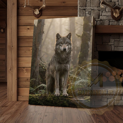 Wolf Canvas Misty Forest Watchful Guardian Canvas Wall Art