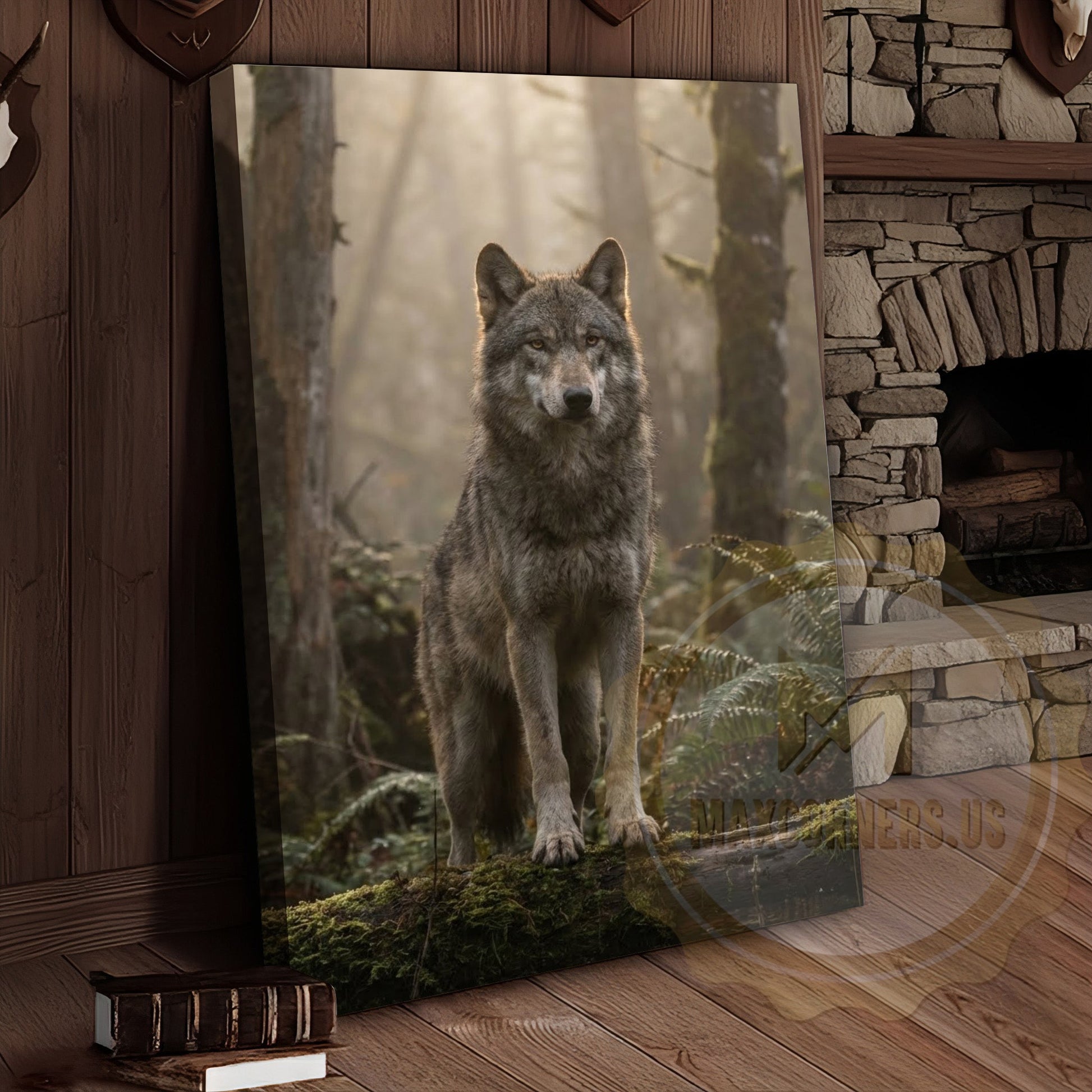 Wolf Canvas Misty Forest Watchful Guardian Canvas Wall Art