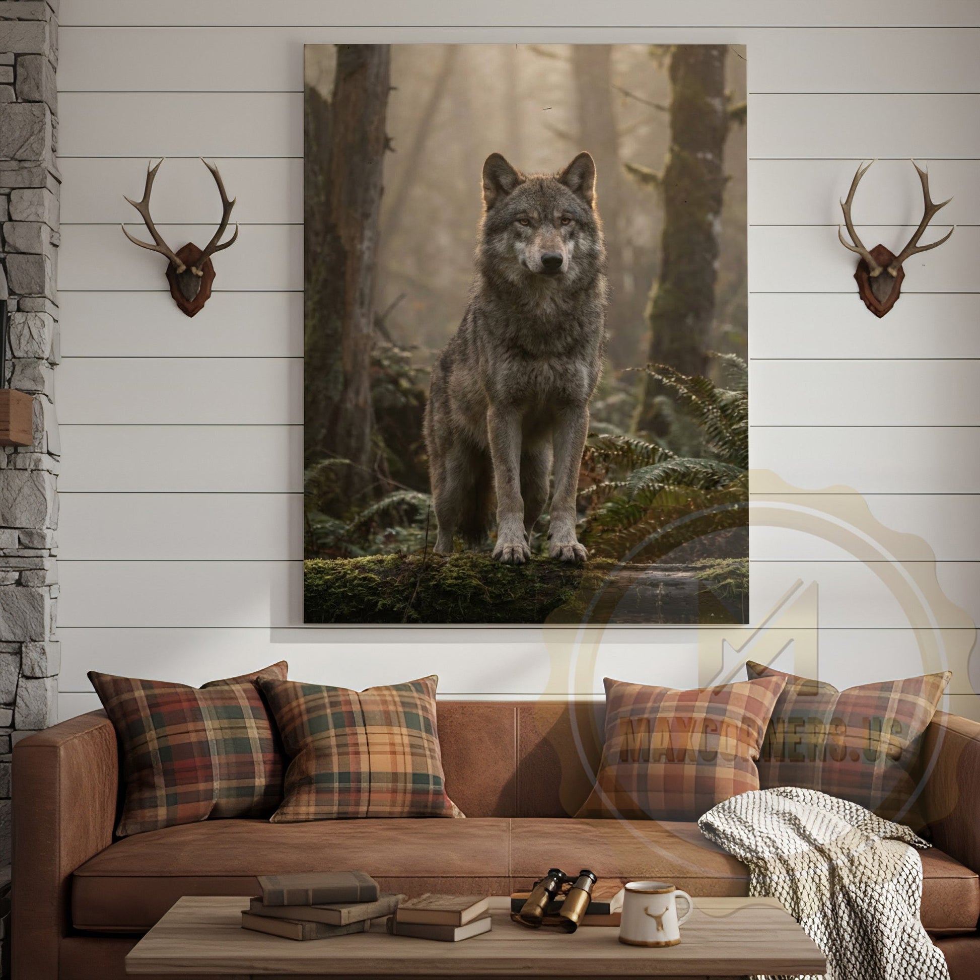 Wolf Canvas Misty Forest Watchful Guardian Canvas Wall Art