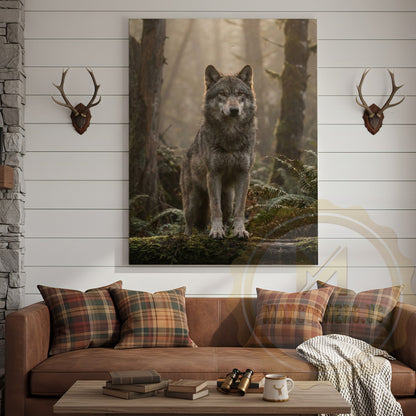 Wolf Canvas Misty Forest Watchful Guardian Canvas Wall Art