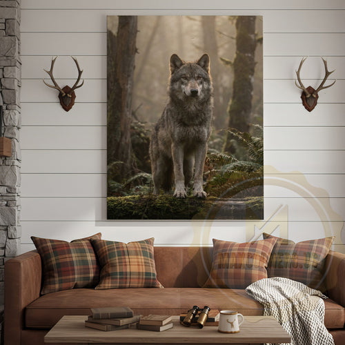 Wolf Canvas Misty Forest Watchful Guardian Canvas Wall Art