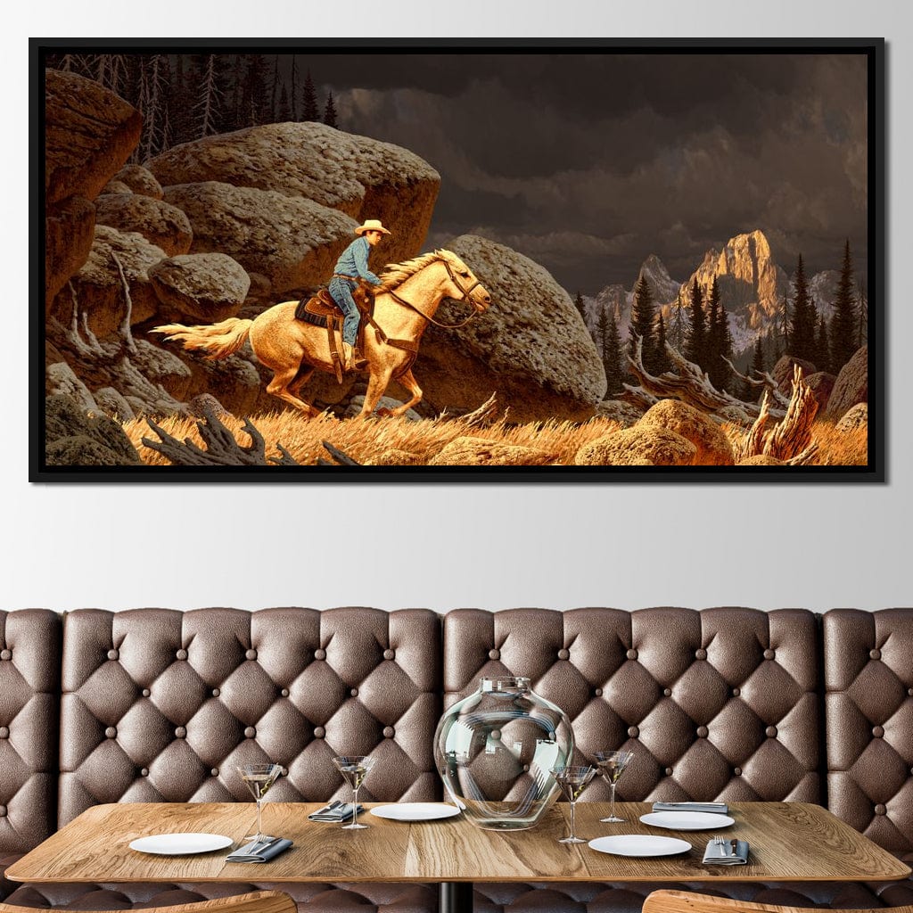 Cowboy In The Rockies Canvas Wall Art