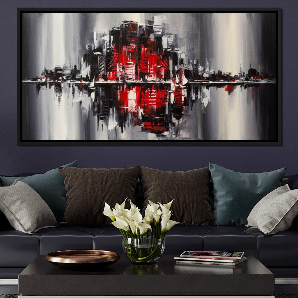 Red Black & Grey Skyline Canvas Wall Art