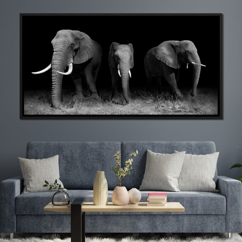 Black and White Elephants Canvas Wall Art