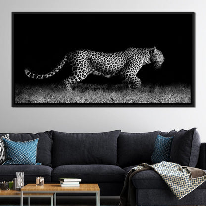 Black and White Jaguar Running Canvas Wall Art