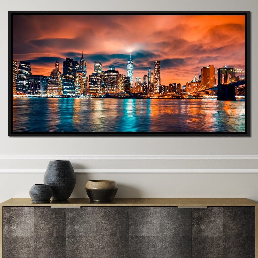 Red Clouds Over New York City Canvas Wall Art