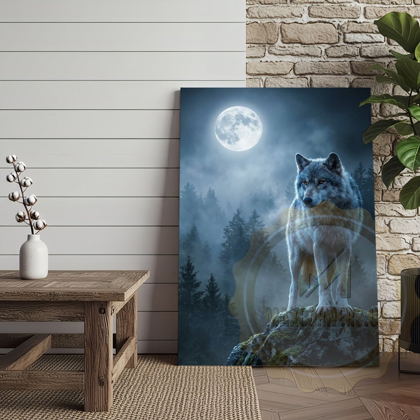Wolf Canvas Full Moon Night Mystical Scene Canvas Wall Art