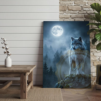 Wolf Canvas Full Moon Night Mystical Scene Canvas Wall Art