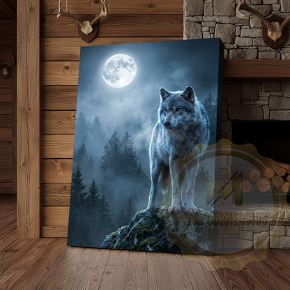 Wolf Canvas Full Moon Night Mystical Scene Canvas Wall Art