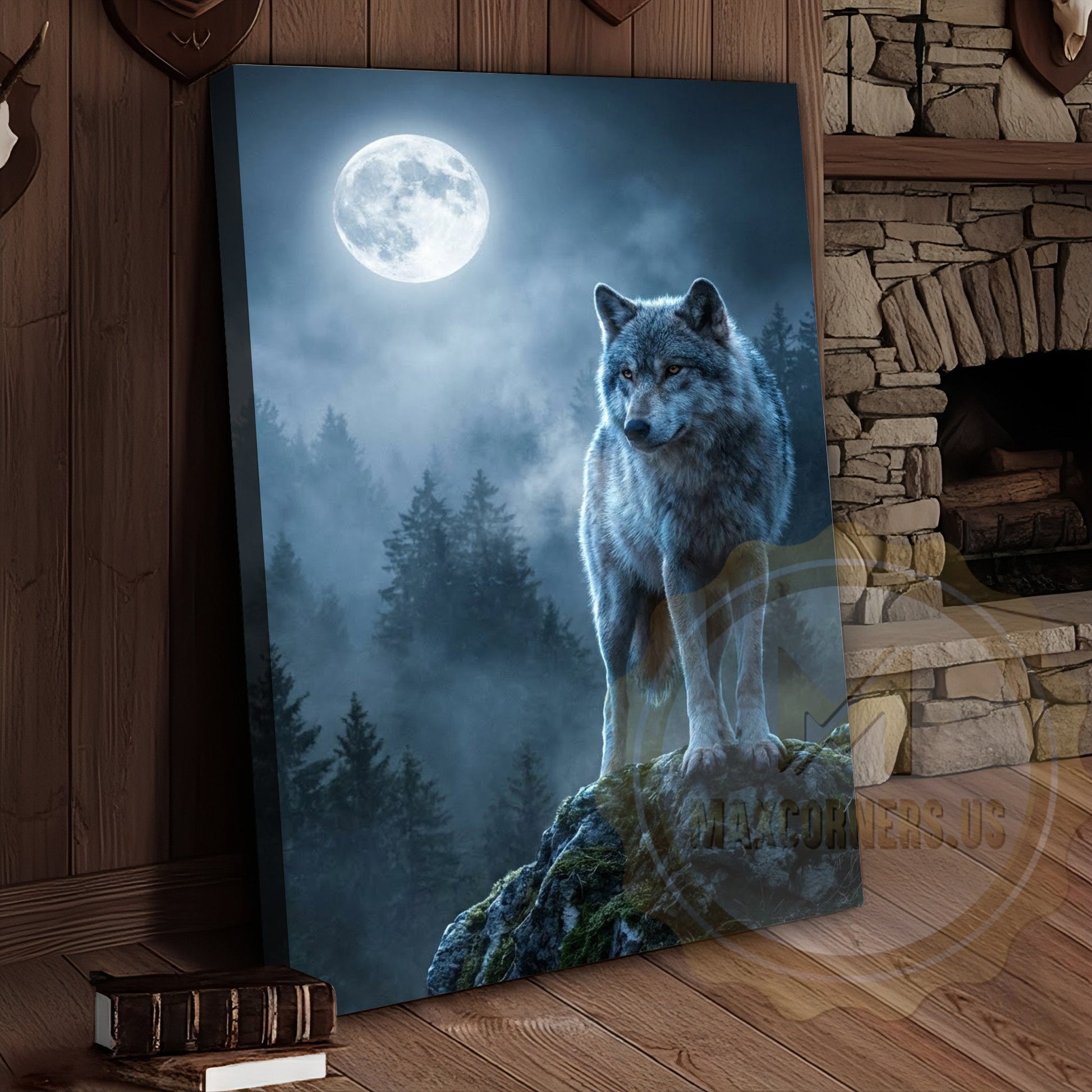 Wolf Canvas Full Moon Night Mystical Scene Canvas Wall Art