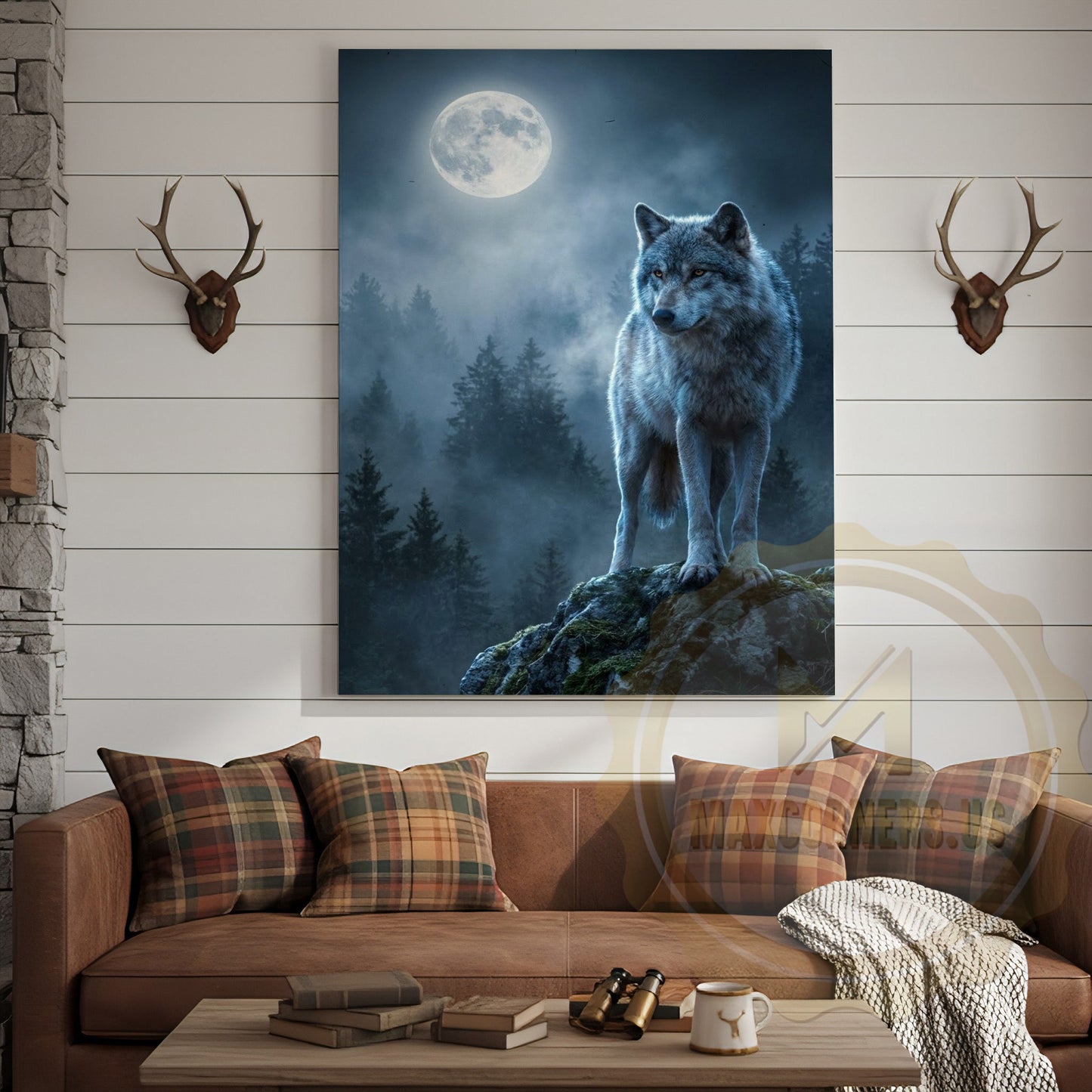Wolf Canvas Full Moon Night Mystical Scene Canvas Wall Art