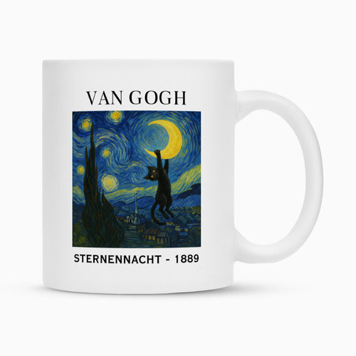 Van Gogh - Sternennacht mit Katze Tasse
