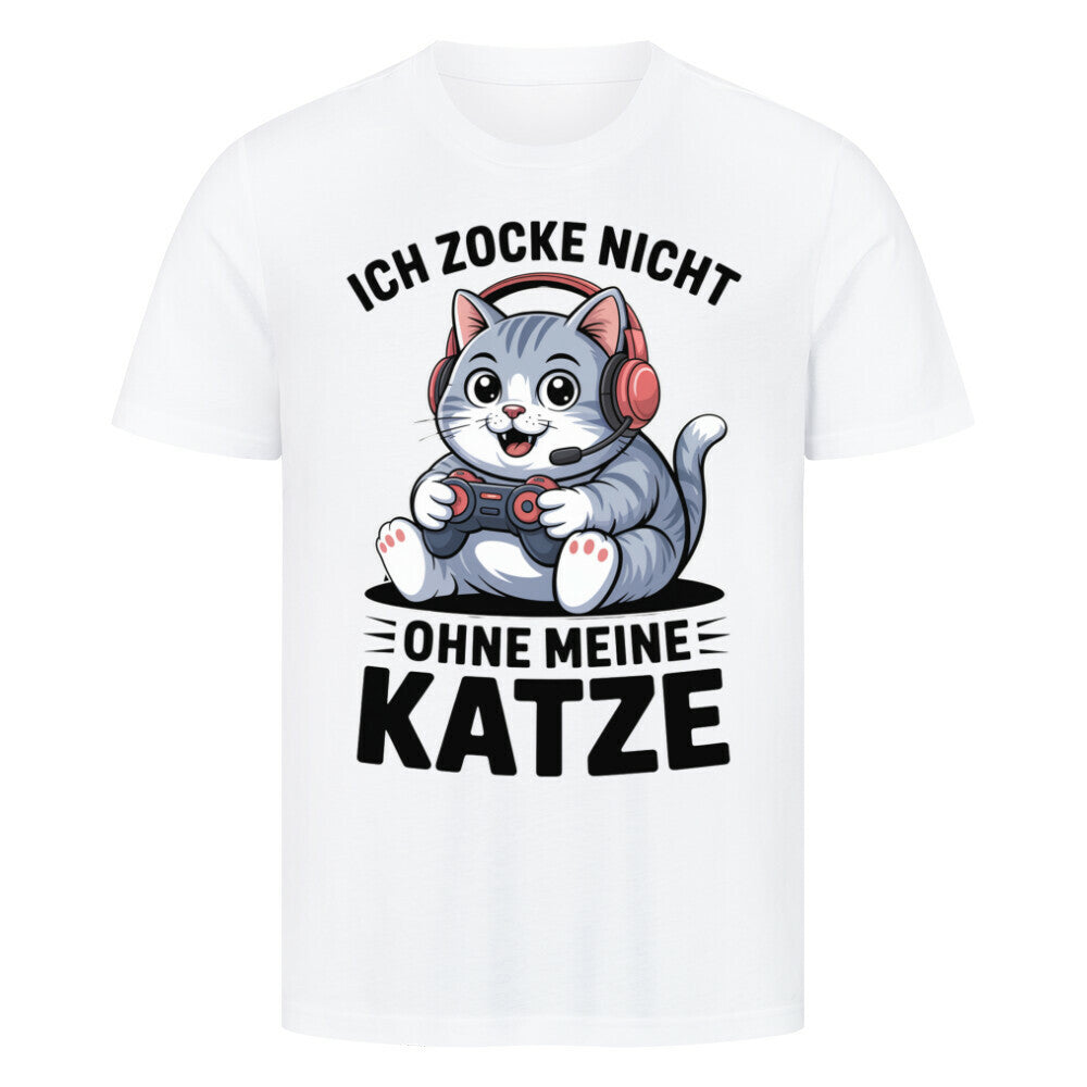 Zocke nicht ohne meine Katze-Pemium T-Shirt