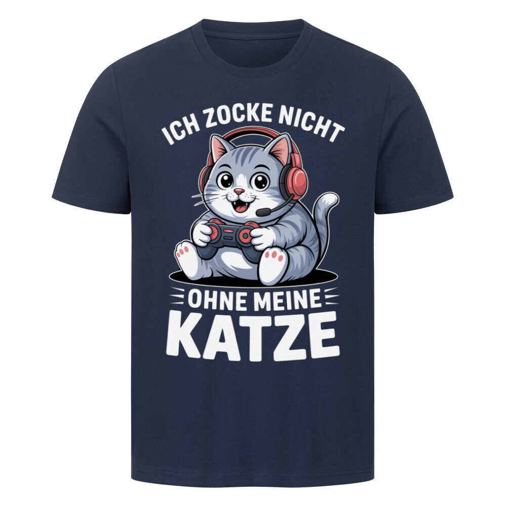 Zocke nicht ohne meine Katze-Pemium T-Shirt