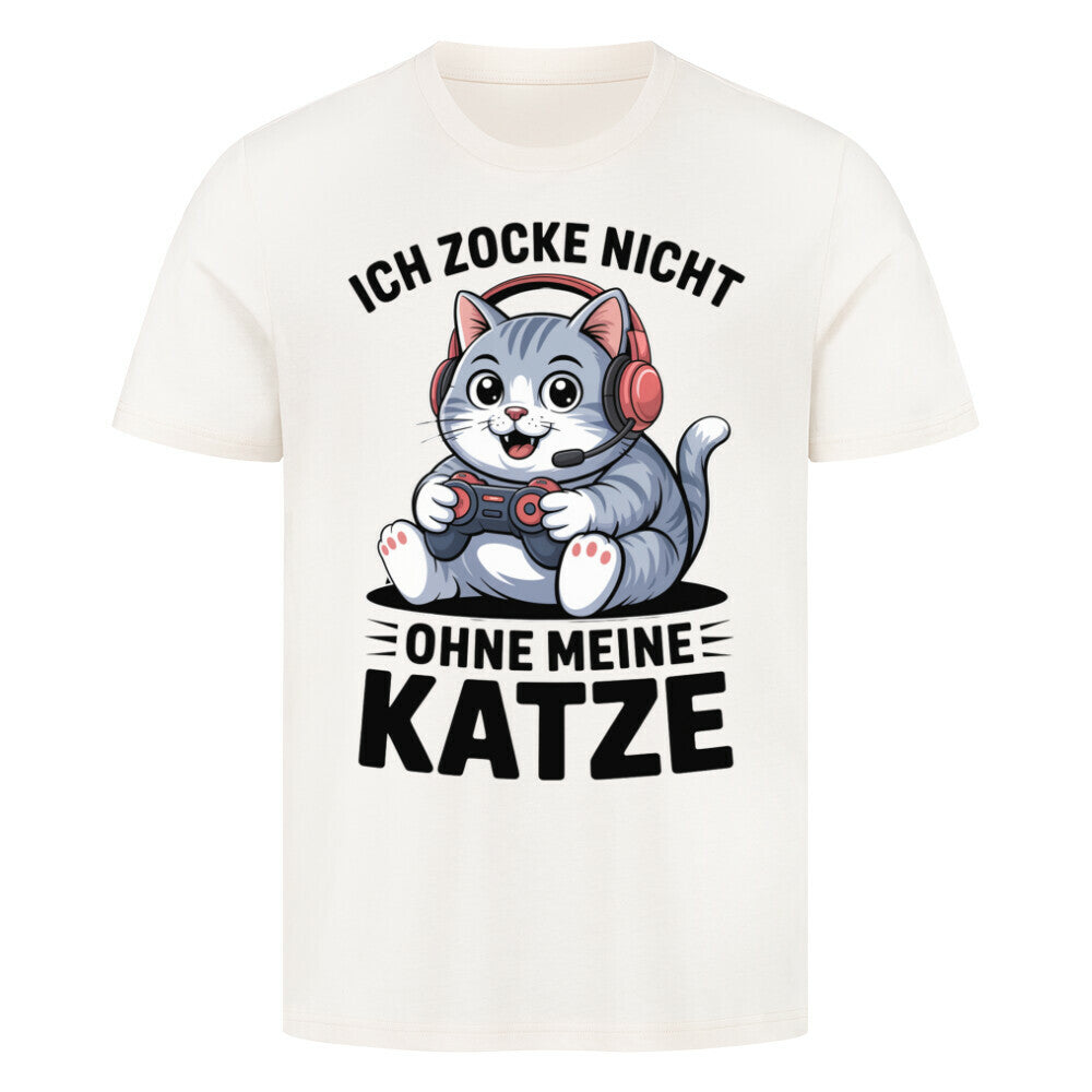 Zocke nicht ohne meine Katze-Pemium T-Shirt
