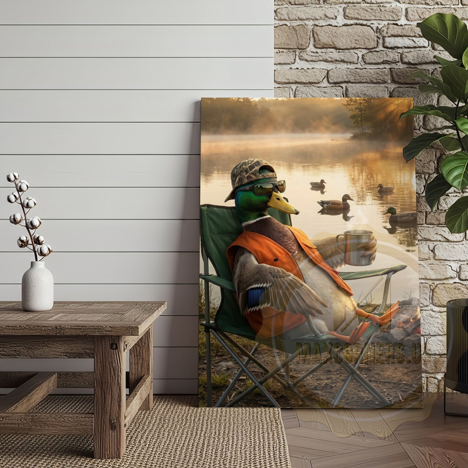Duck Canvas Relaxing Lake Chair Coffee Morning Canvas Wall Art