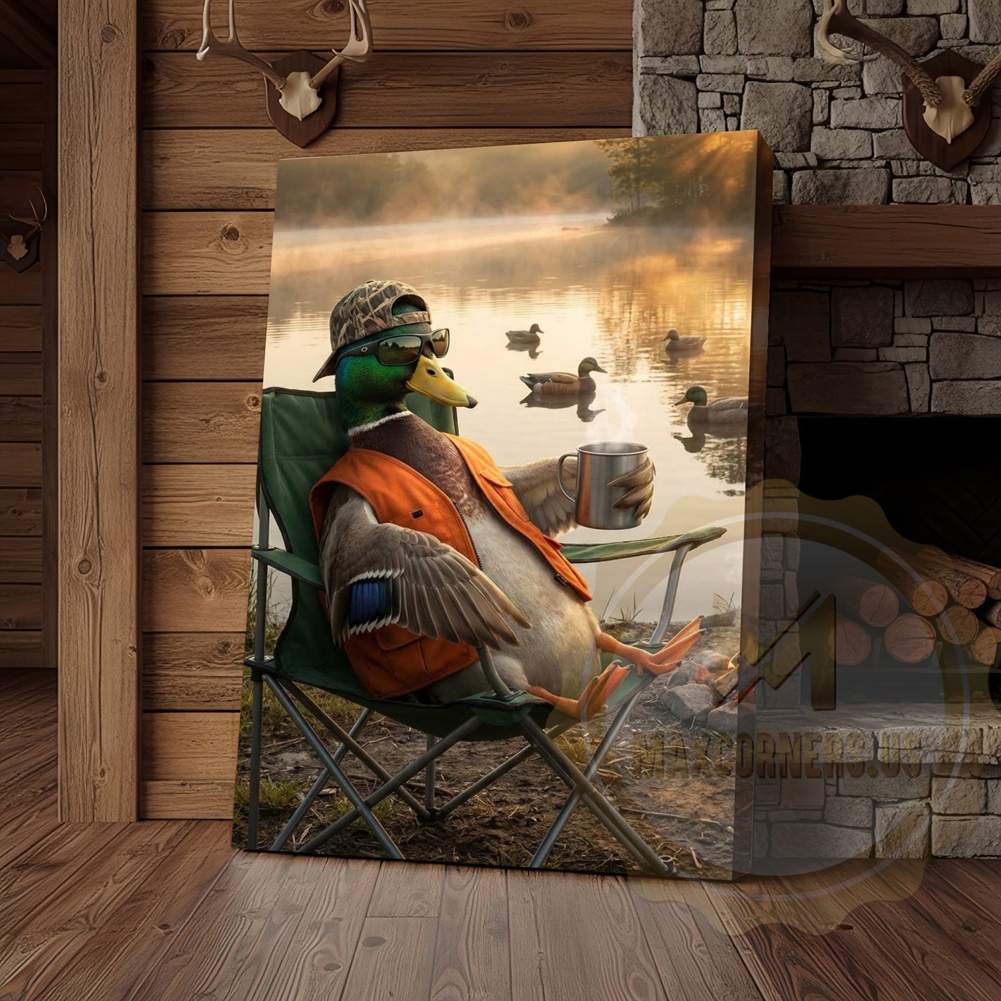 Duck Canvas Relaxing Lake Chair Coffee Morning Canvas Wall Art