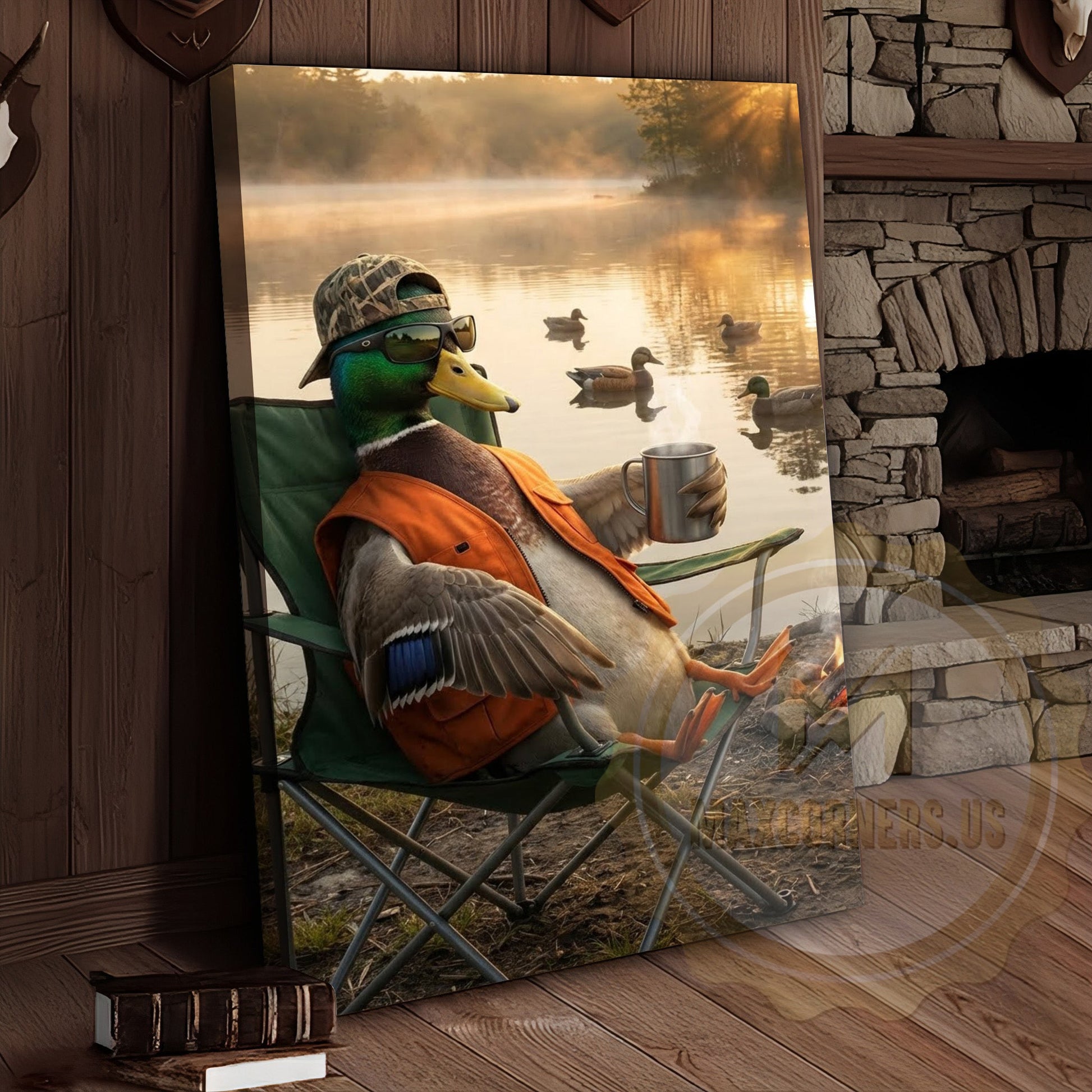 Duck Canvas Relaxing Lake Chair Coffee Morning Canvas Wall Art