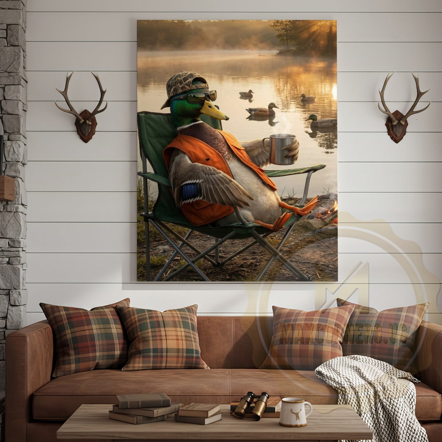Duck Canvas Relaxing Lake Chair Coffee Morning Canvas Wall Art