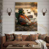 Duck Canvas Relaxing Lake Chair Coffee Morning Canvas Wall Art