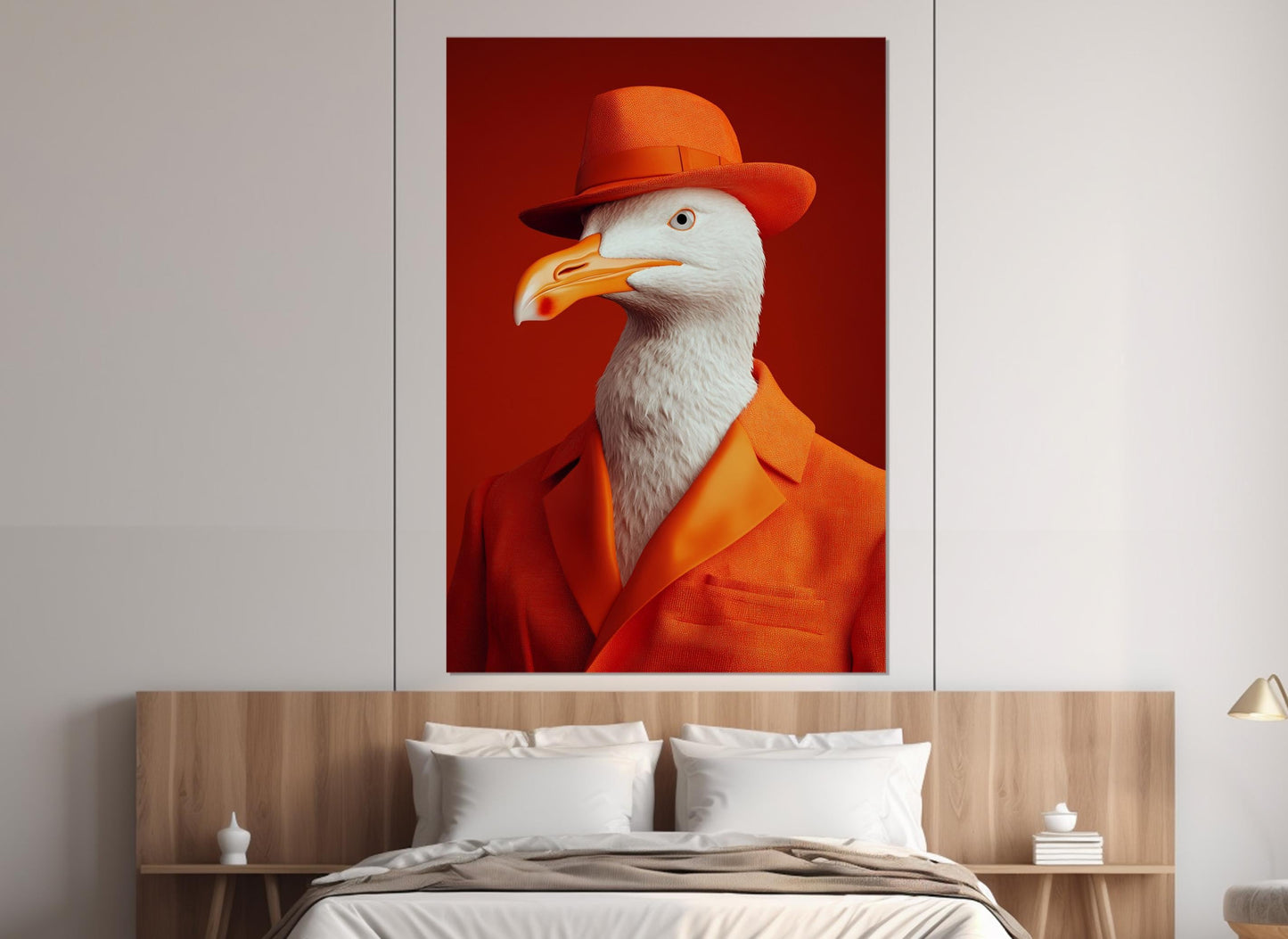 Seagull Canvas Print – Framed Orange Suit Bird Art | Ready To Hang Wall Decor