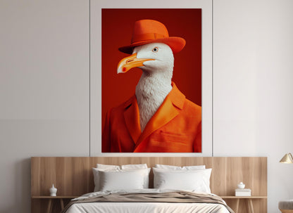 Seagull Canvas Print – Framed Orange Suit Bird Art | Ready To Hang Wall Decor