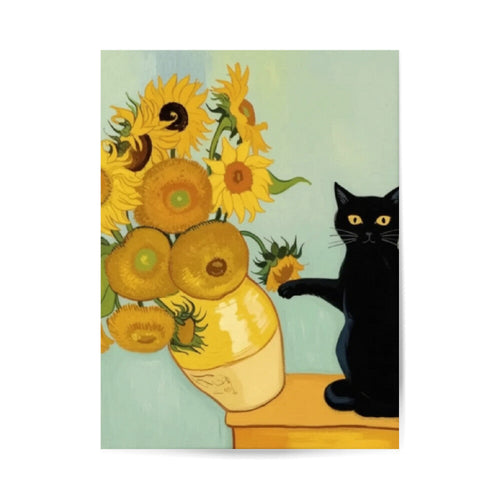 Van Gogh Sonnenblume mit Katze Poster 3:4 - Ungerahmt