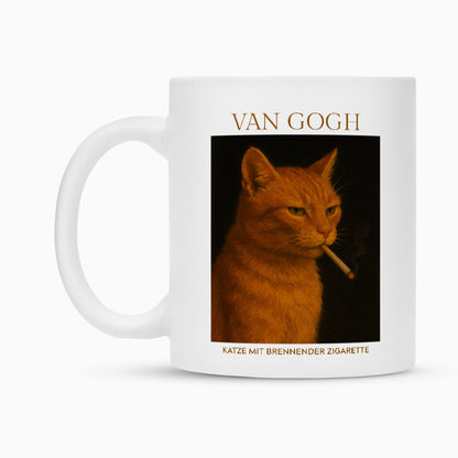Katze mit brennender Zigarette Tasse
