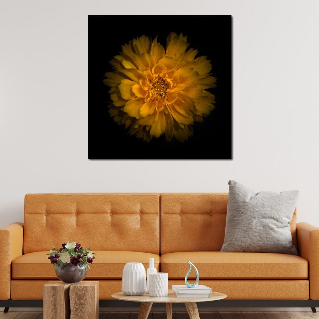 Orange Background Flowers Canvas Wall Art
