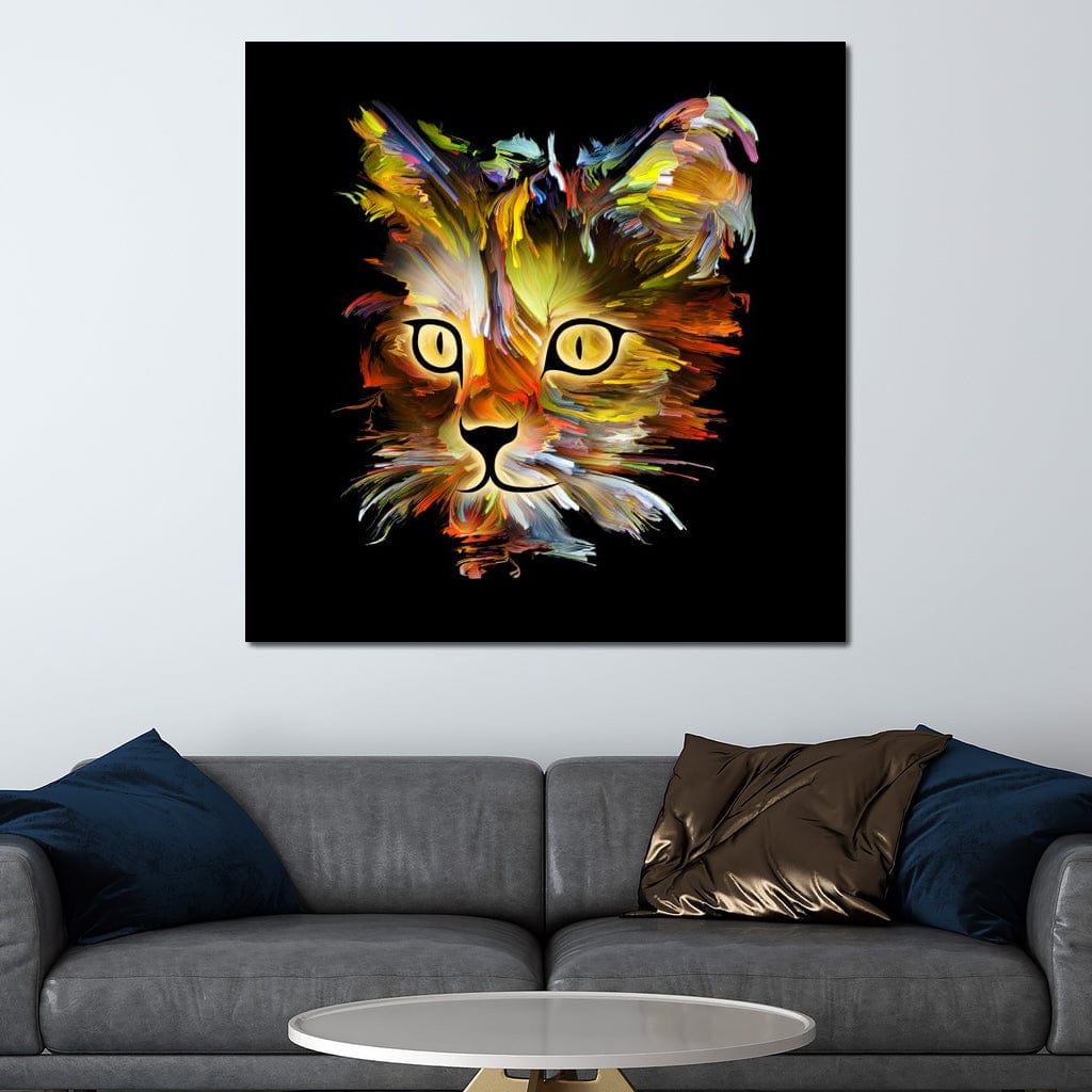 Colorful Cat on Black Background Canvas Wall Art