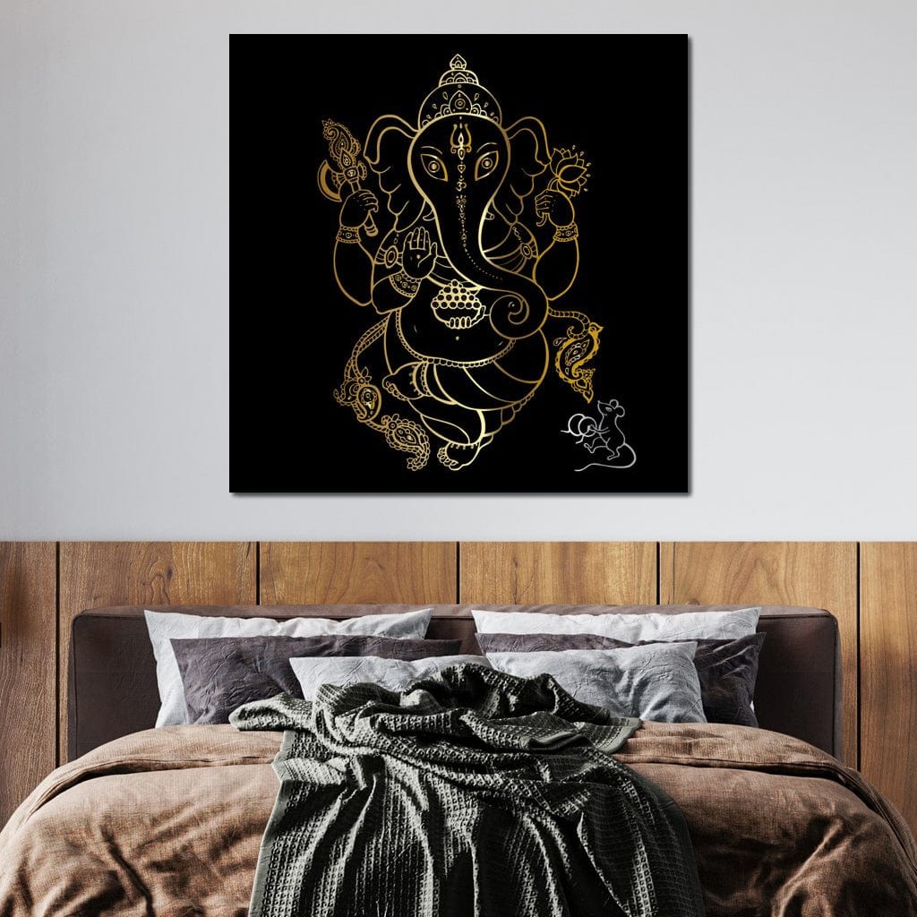 Golden Ganapati Canvas Wall Art