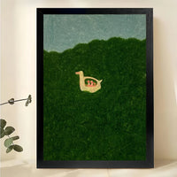 Minimalist Duck in Grass Wall Art – Cute Whimsical Duck Canvas Print on Natural Wood Frame