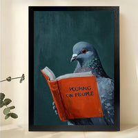 Pigeon Reading “F**king for Pleasure” – Humorous Pop Art Wall Art on Natural Wood Canvas