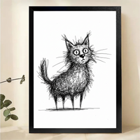 Scruffy Cat Sketch Wall Art - Quirky Line Drawing Print