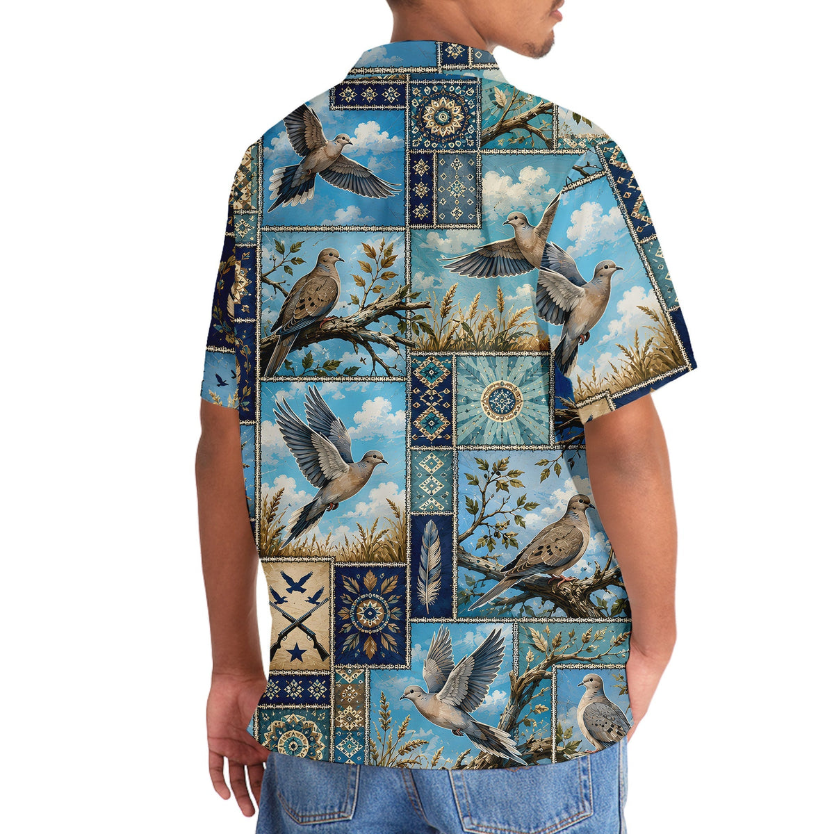 Dove Hunting Vintage Hunting Pattern Blue Hawaiian Shirt